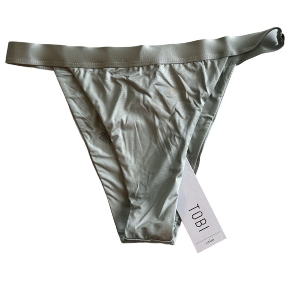 TOBI swim silver metallic bikini bottom super high waist Brazilian bathing‎ suit